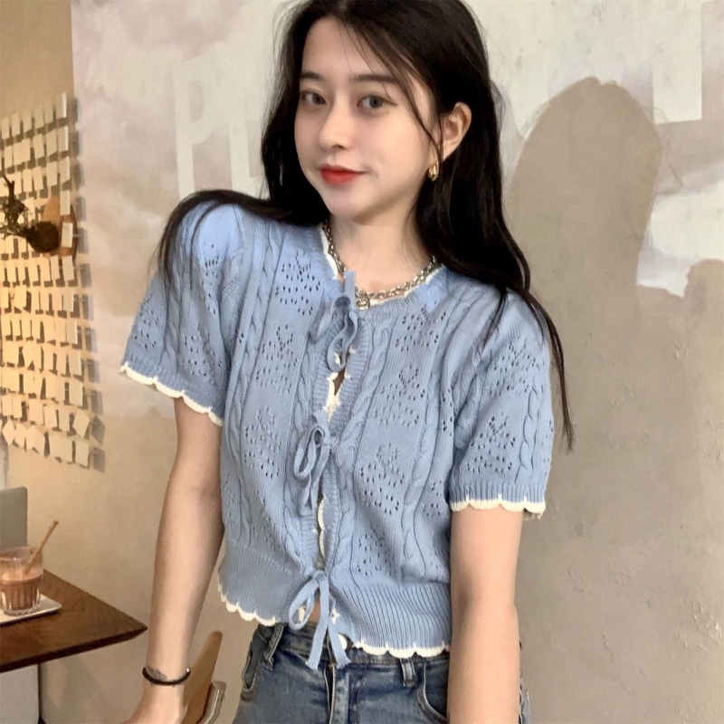 COZOK Áo Thun Dệt Kim Ngắn Tay Dáng Ôm Cột Dây Thời Trang Trẻ Trung