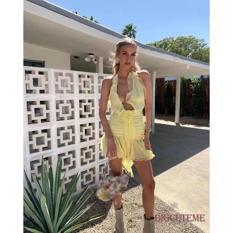 Đầm Hai Dây Mùa Hè Ôm Dáng In Hoa Có Tua Rua Cho Nữ