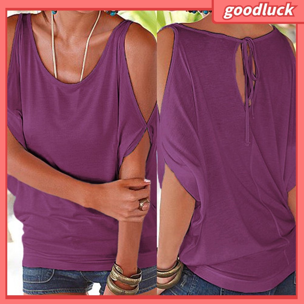 Áo Thun Nữ Cổ Tròn Dáng Rộng Màu Trơn Thời Trang Mùa Hè