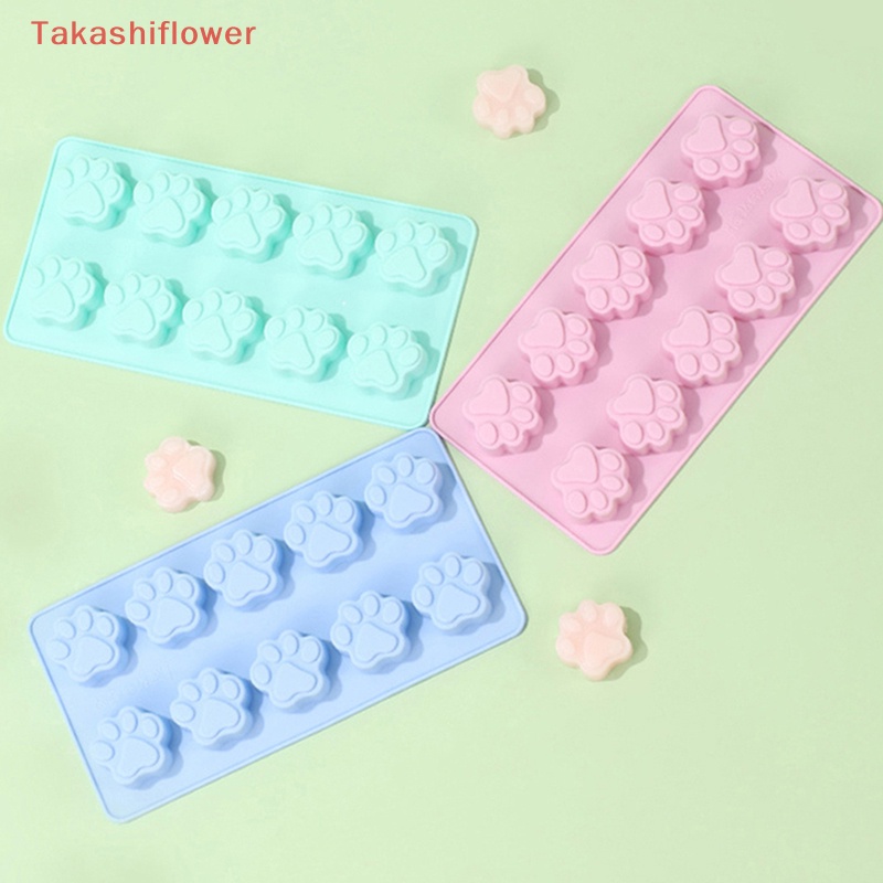 1 Khuôn Silicone Cấp Thực Phẩm Tái Sử Dụng Làm Bánh 10 Lỗ Hình Dấu Chân Chó Mèo