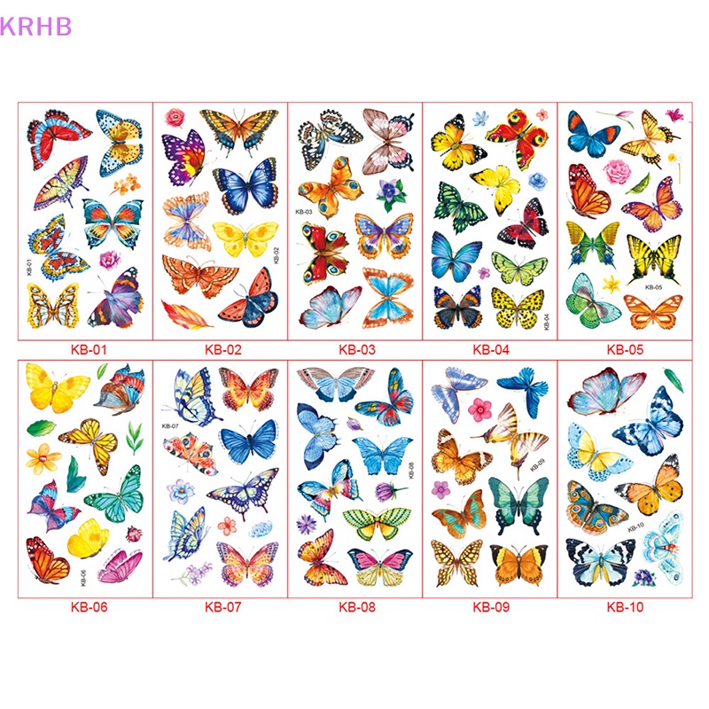 Set 10 Hình Xăm Dán Chống Nước Hình Bướm Nhiều Màu Sắc Dễ Thương Cho Trẻ Em Mới