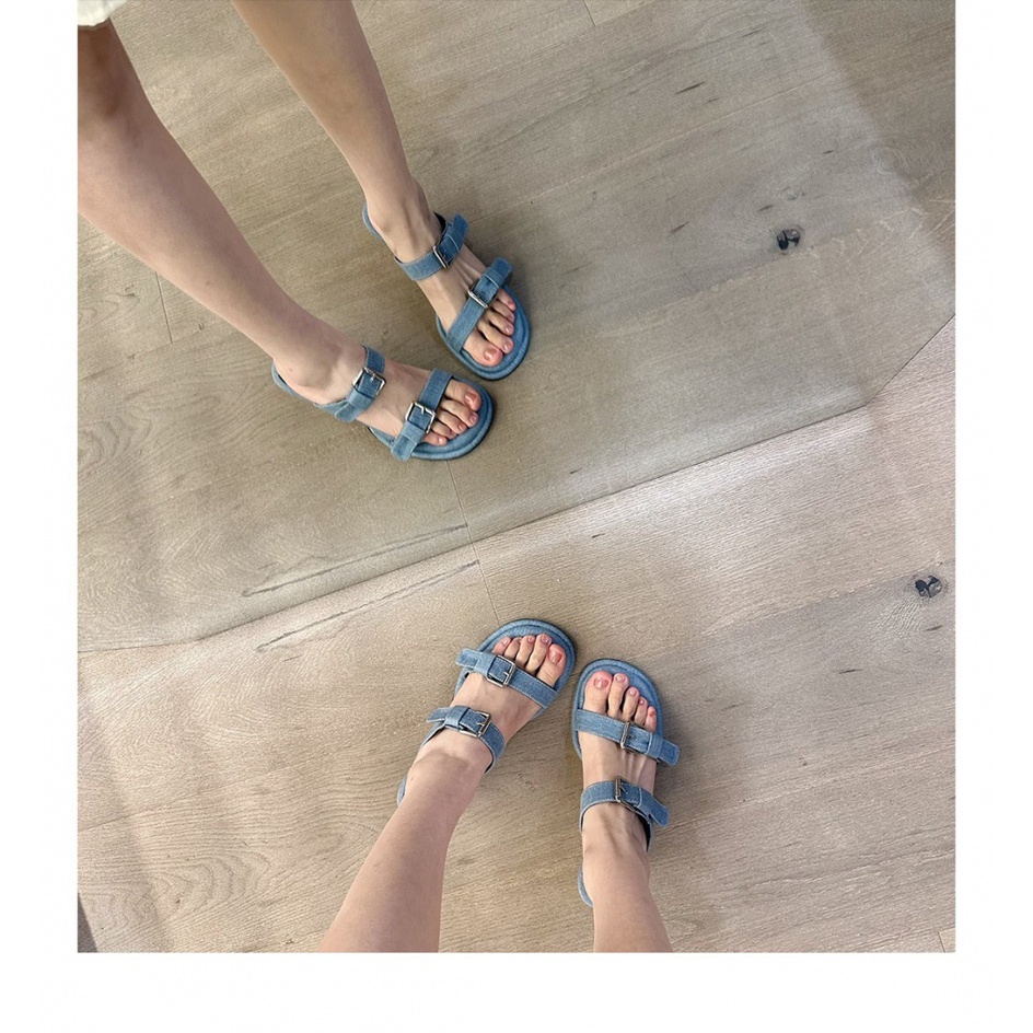 Duoya Tóc Thẳng ~ [Hàng Có Sẵn] Dép Sandal Quai Ngang Đế Bằng Thiết Kế Niche Thoải Mái Cho Nữ Miễn Phí Vận Chuyển