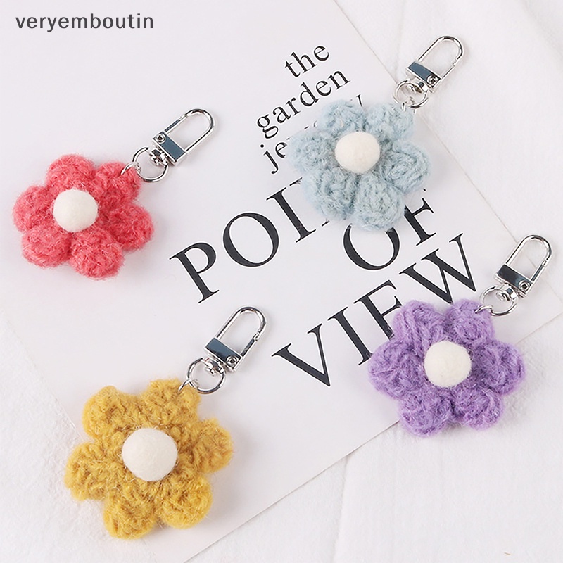 Móc Khóa Hình Bông Hoa Đan Len Màu Sắc Ngọt Ngào Xinh Xắn