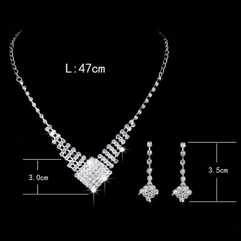 Rt Bộ Vòng cổ + Bông Tai Mạ Bạc Đính Đá Pha Lê Thời Trang Cho Cô Dâu