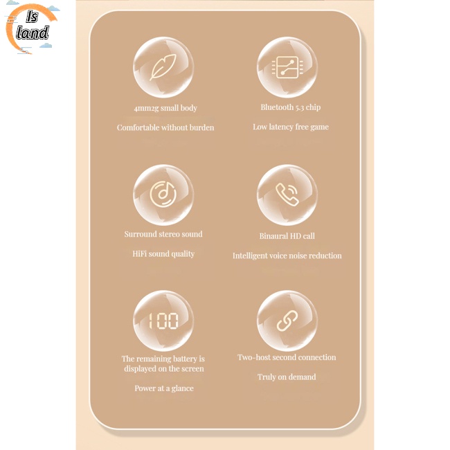 [IS] Tai Nghe Bluetooth Mini Âm Thanh Nổi Trọng Lượng Nhẹ Màn Hình Hiển Thị Thời Gian Thực Tế