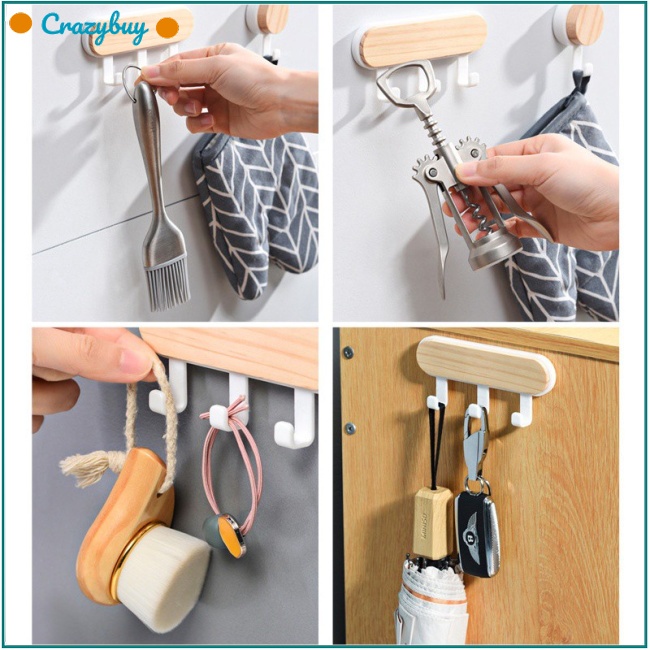 Cr SUPO Depot - Móc Treo Đồ Dán Tường Bằng Gỗ Tự Dính Không Cần Đóng Đinh Màu Trắng
