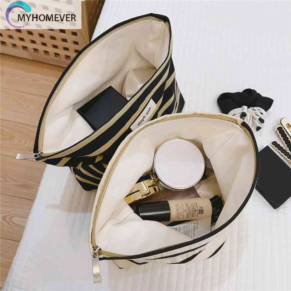 Túi Đựng Mỹ Phẩm Sức Chứa Lớn Bằng Vải Bạt Họa Tiết Sọc Dùng Làm Quà Tặng