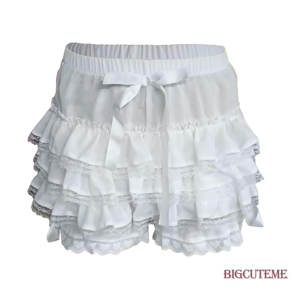 [] Quần Short Lưng Thun Phối Ren Đính Nơ Mềm Mại Thoải Mái Phong Cách Lolita