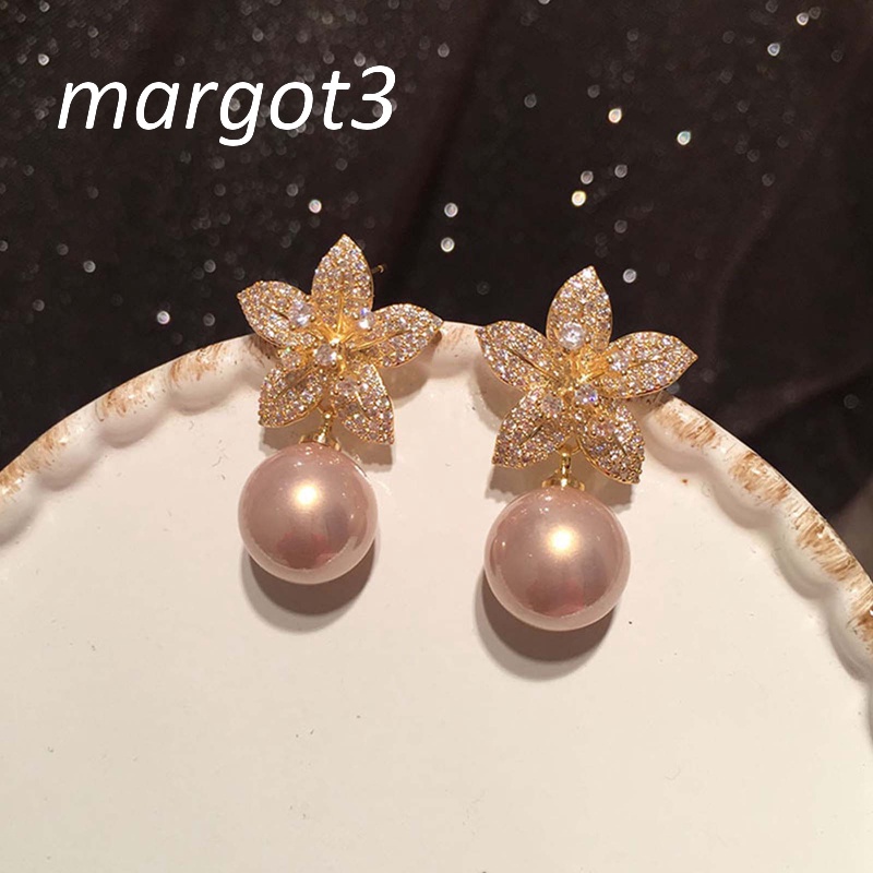 Bông Tai Mạ Bạc Dáng Dài Hình Hoa Đính Ngọc Trai Nhân Tạo Thời Trang Cho Nữ