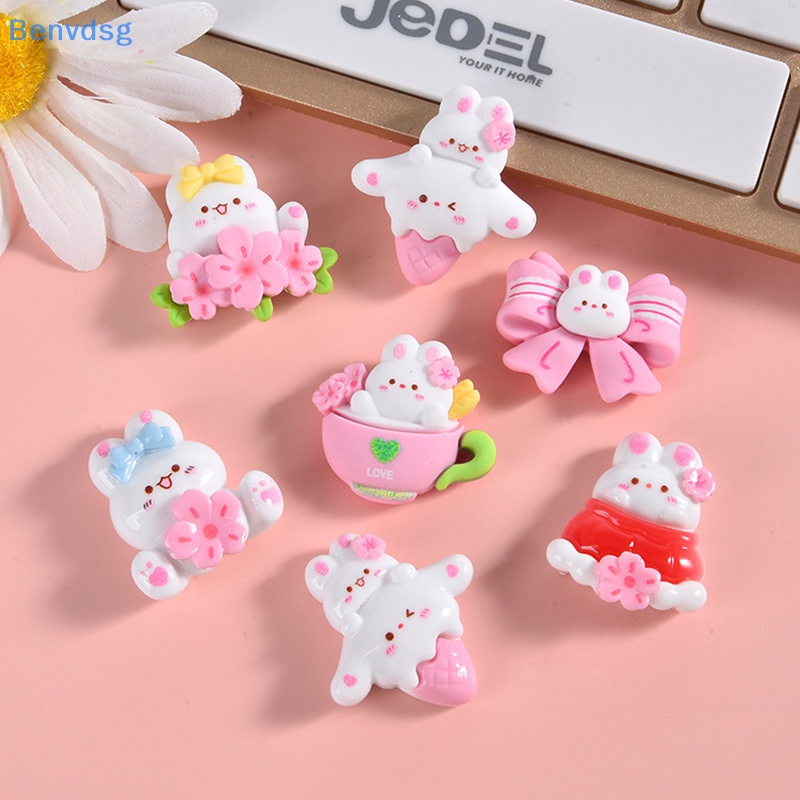 Set 10 Mô Hình Thỏ Và Hoa Mini Bằng Nhựa Resin Trang Trí Bánh Kem / Điện Thoại / Xe Hơi DIY