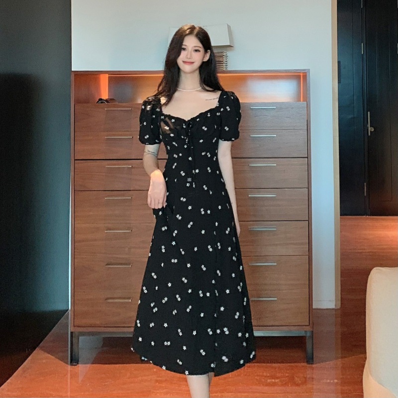NRVP Đầm Dài Tay Ngắn In Hoa Độc Đáo Thời Trang Mùa Hè Hàn Quốc 2023 Dành Cho Bạn Nữ