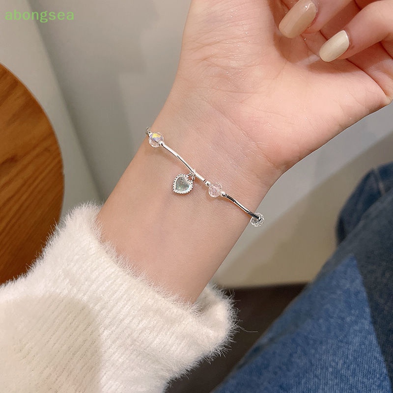 Abongsea Vòng Tay Nữ Đính Đá Pha Lê Nhiều Màu Hình Trái Tim Gợn Sóng Thủ Công Ngọt Ngào Xinh Xắn