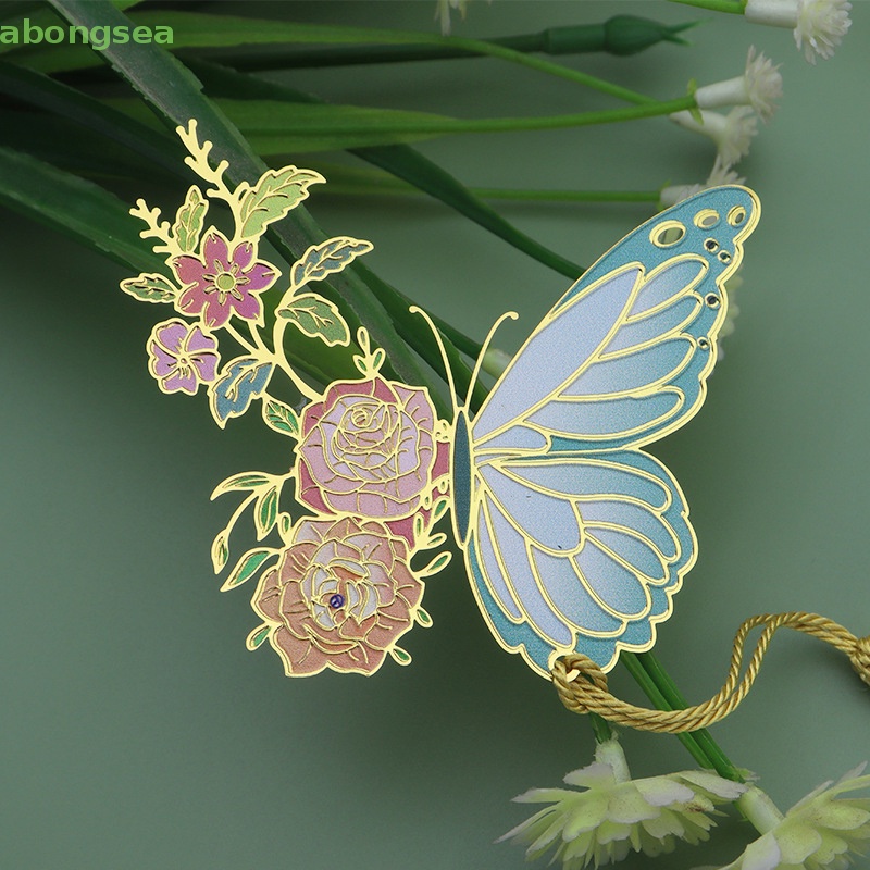 Abongsea Kẹp Đánh Dấu Trang Sách Bằng Kim Loại Họa Tiết Hoa Bướm Rỗng Tinh Tế Tua Rua Phong Cách Trung Hoa Cho Học Sinh