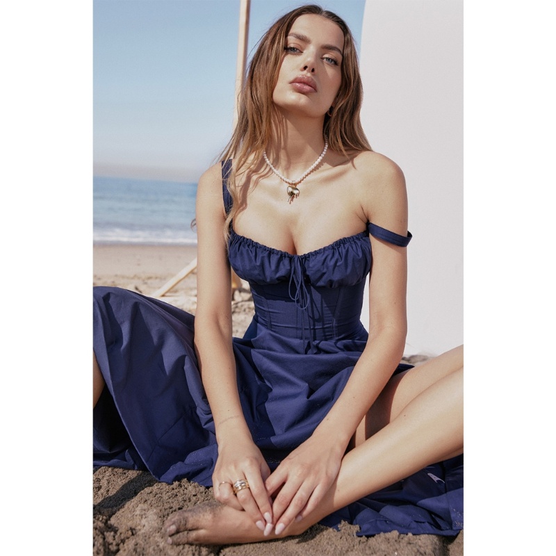 Đầm Midi Cổ Vuông Viền Xếp Nếp Thanh Lịch Cho Phù Dâu