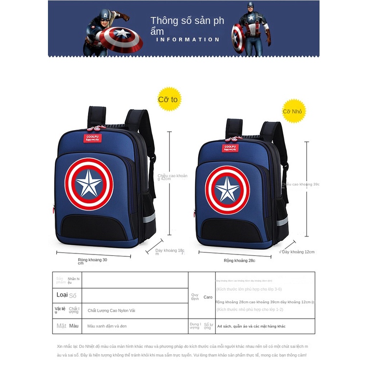 Ba Lô Đi Học Có Bánh Xe Kéo Họa Tiết Captain America Dành Cho Bé Trai 1-3 - 6th