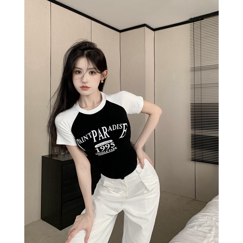 Áo Croptop Tay Ngắn In Chữ Thời Trang Cho Nữ