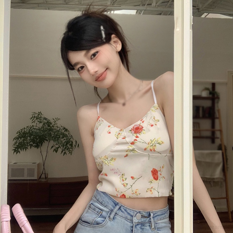 Áo Croptop Sát Nách Phong Cách Retro Hàn Quốc Cho Nữ