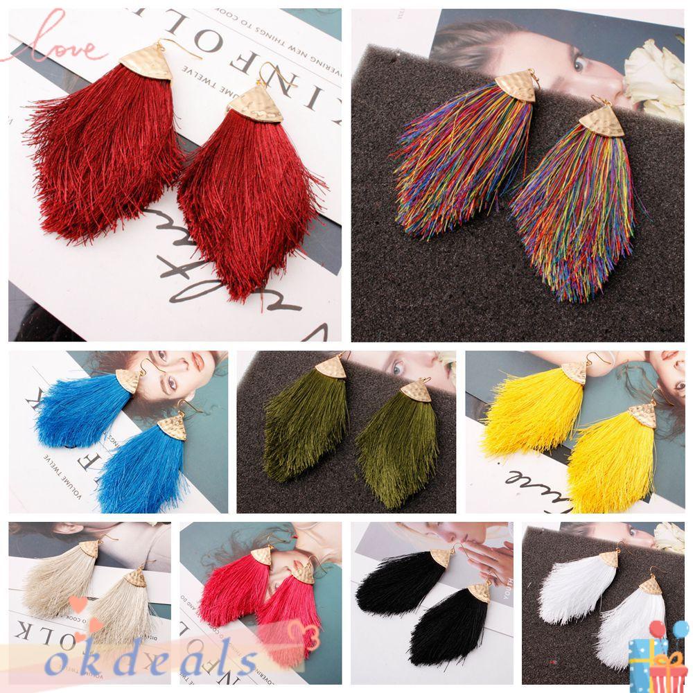 1 Đôi Bông Tai Dáng Dài Hình Mũi Tên Bằng Lụa Phong Cách Vintage Thời