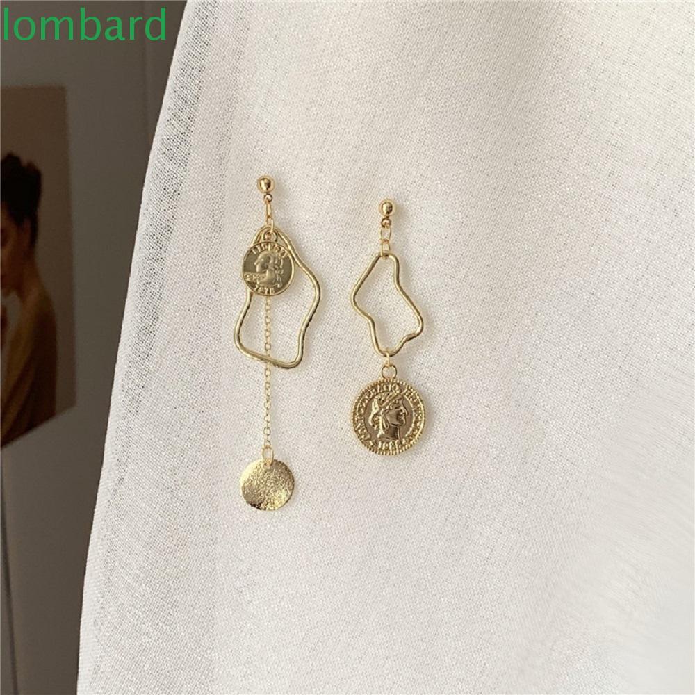 Đôi Bông Tai Mạ Bạc 925 Dáng Dài Hình Tròn Đính Đồng Xu Thời Trang Cho Nữ