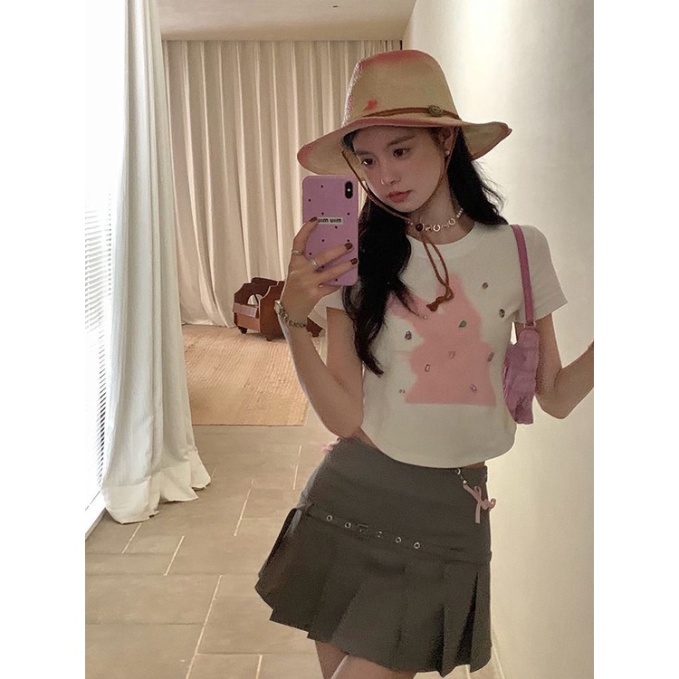 Áo Thun Tay Ngắn In Hình Thỏ Thời Trang Mùa Hè 2023 Cho Nữ