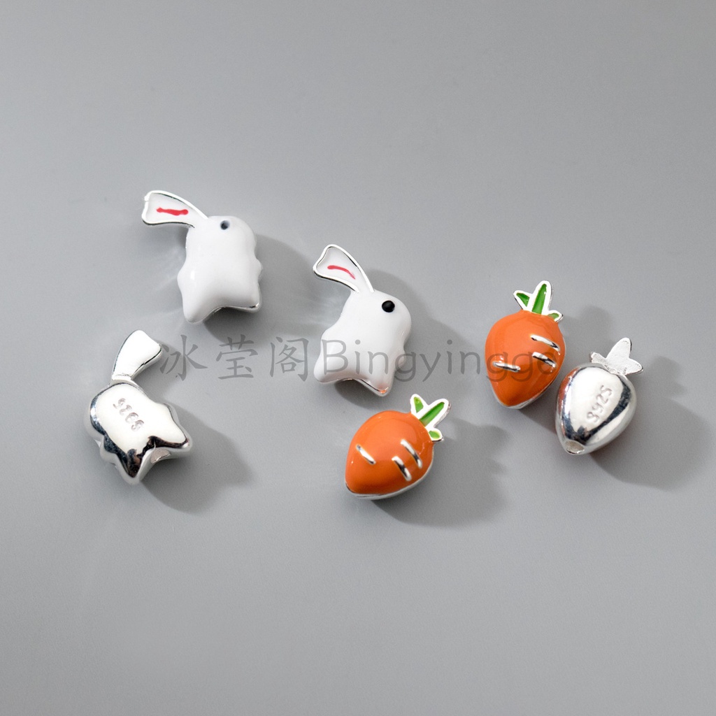 Hạt Bạc 925 Hình Thỏ / Cà Rốt Nhỏ Dễ Thương Dùng Làm Trang Sức diy