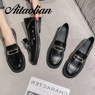 Giày Lười Da Bóng Đế Mềm Phối Khóa Phong Cách Anh Quốc Cho Nữ Da
