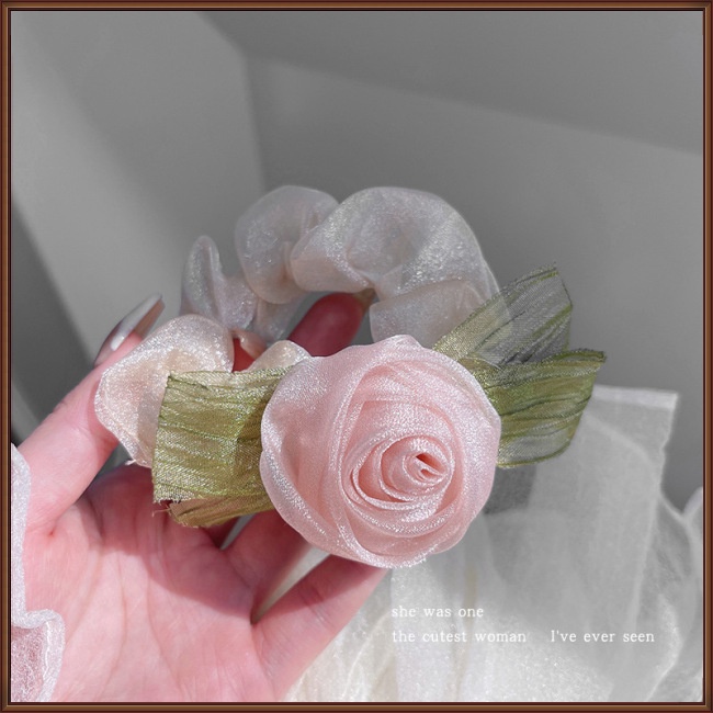 Dây Cột Tóc Cao Su Co Giãn Hình Hoa Hồng Thanh Lịch Cho Nữ