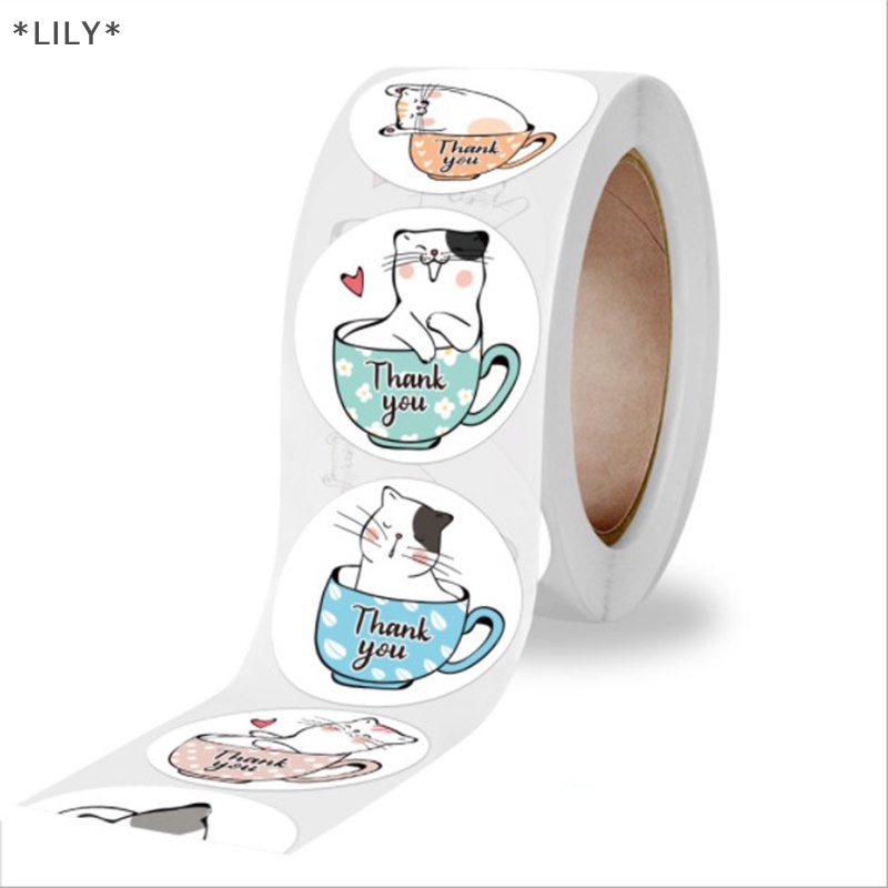 Lily 500Pcs Mèo Cảm ơn bạn dán Vòng dính con dấu nhãn cho món quà trang trí uuu