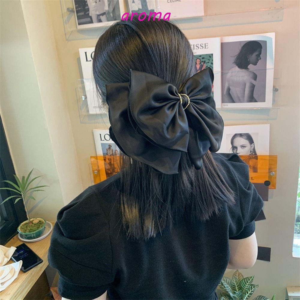 Kẹp Tóc Hình Nơ Cỡ Lớn Màu Sắc Trơn Phong Cách Vintage Tinh Tế Thời Trang Cho Nữ|Kẹp Tóc Đuôi Ngựa Dễ Thương