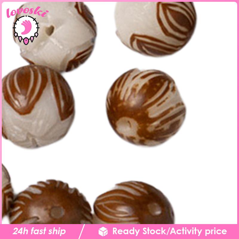 Set 10 Hạt Gỗ Chạm Khắc Làm Móc Khóa / Dây Chuyền