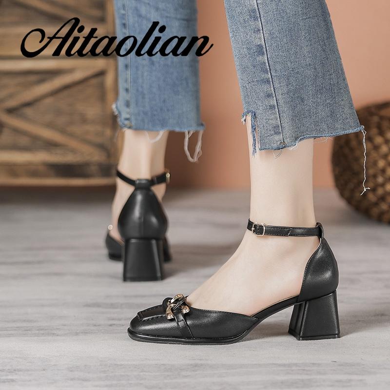 Giày Cao Gót 5cm Da Mềm Mũi Vuông Phong Cách retro Anh Quốc