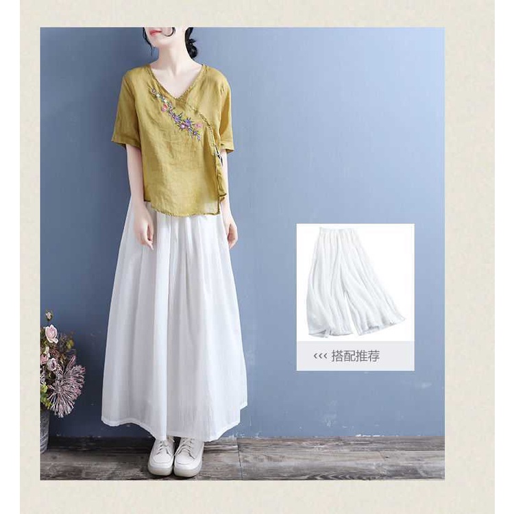 Áo cotton Lanh Mỏng Tay Lửng Dáng Rộng Thêu Họa Tiết Phong Cách Dân Tộc retro