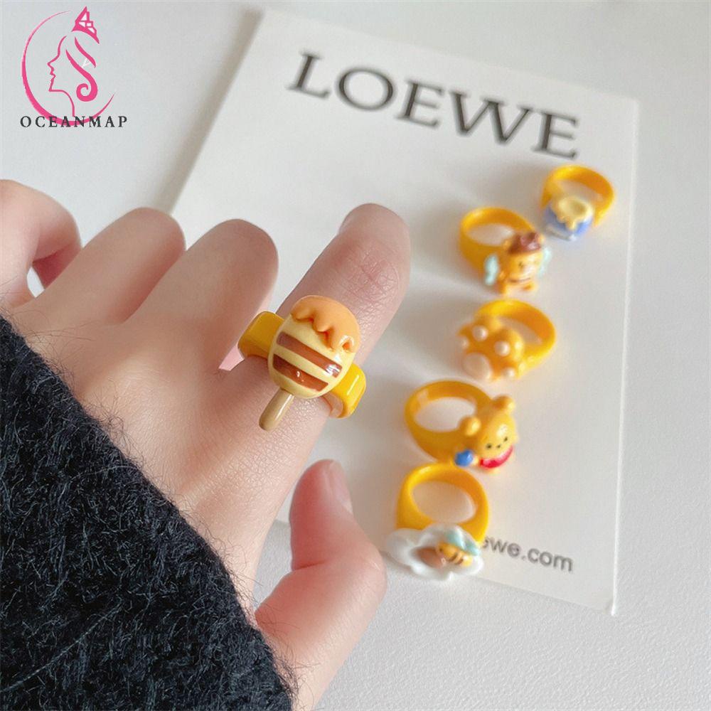 Nhẫn Resin Hình Hoạt Hình Gấu Pooh / Ong Phong Cách Hàn Quốc Có Thể Điều Chỉnh Cho Nữ