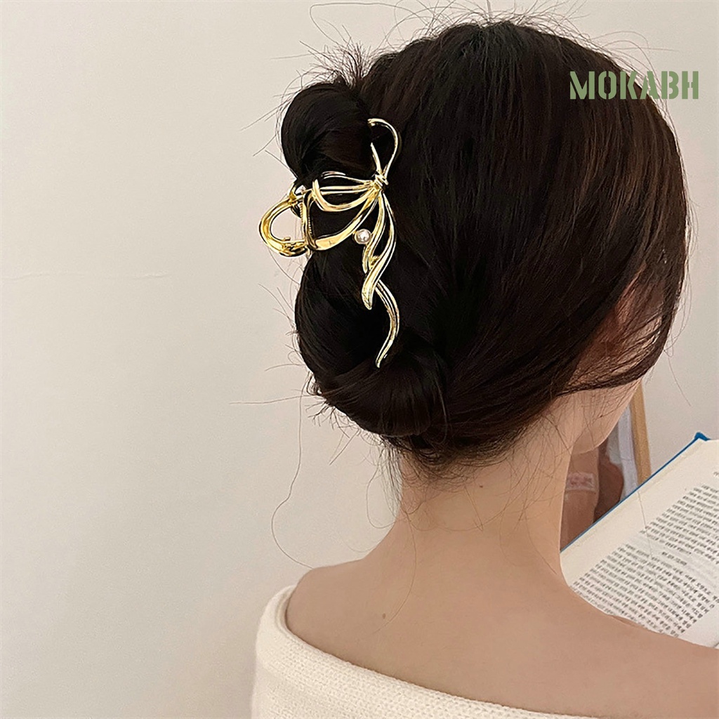 Kẹp Tóc Dạng Nơ Màu Trơn Chống Gỉ Có Răng Cưa Mạnh Mẽ Dành Cho Nữ