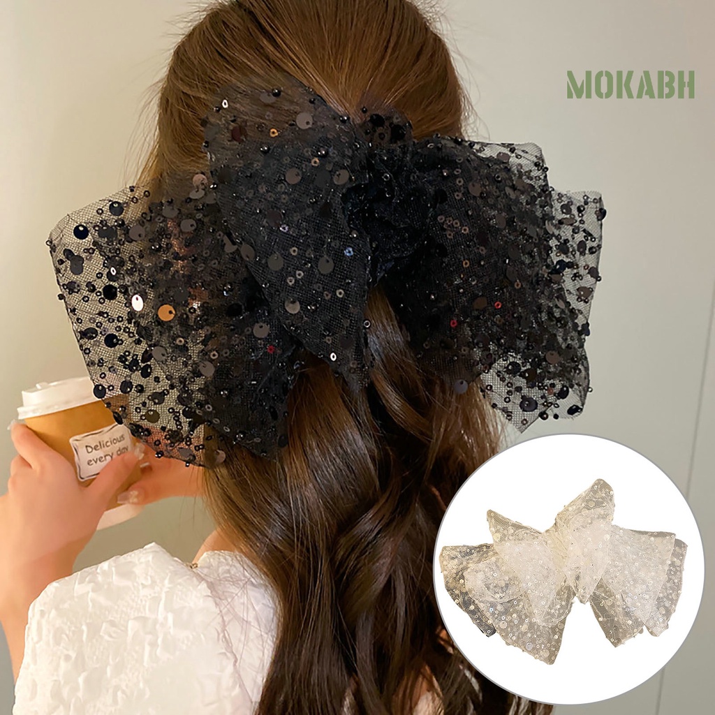 Kẹp Tóc Hình Nơ Lưới Màu Trơn Xuyên Thấu Nhiều Lớp Sang Trọng Dành Cho Nữ