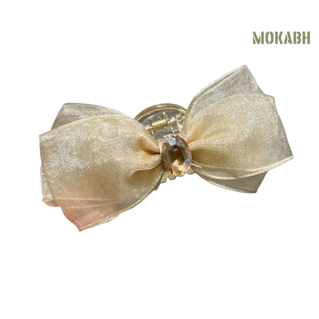 [Mok Abh] Kẹp Tóc Hình Nơ Hai Mặt Đính Đá Chống Trượt Co Giãn Dành Cho Nữ