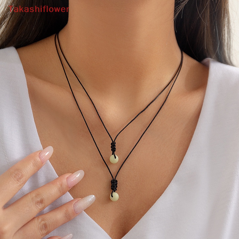 (Takashiflower) Vòng Cổ Choker Dây Đen Hai Lớp Đính Đá Dạ Quang Đơn Giản Có Thể Điều Chỉnh Kích Thước Cho Nữ