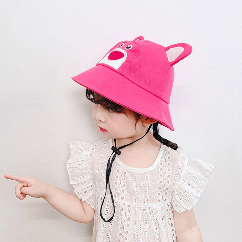 Mũ Bucket Che Nắng In Họa Tiết Dâu Tây / Gấu Dễ Thương Thời Trang Mùa Hè Cho Bé