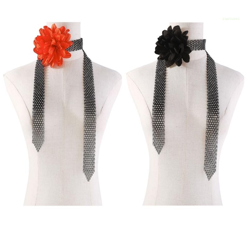 Vòng Cổ Choker Bản Rộng Mặt Hoa Lớn Đính Đá Thời Trang Vintage Thanh Lịch