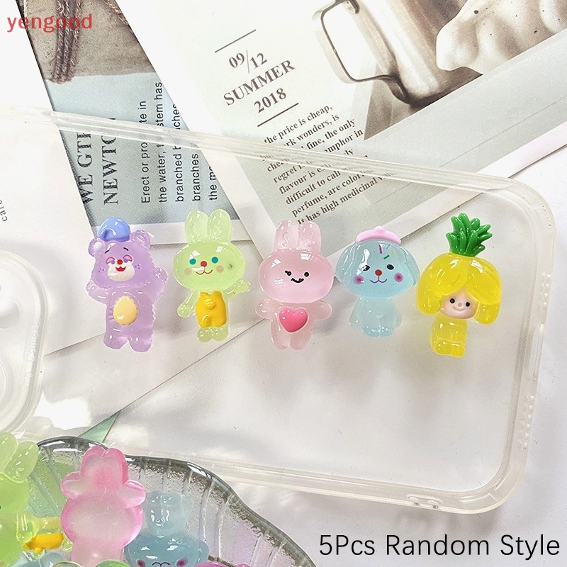 Bộ 5 Tượng Thỏ / Gấu Hoạt Hình Dạ Quang Dễ Thương Trang Trí Nội Thất DIY