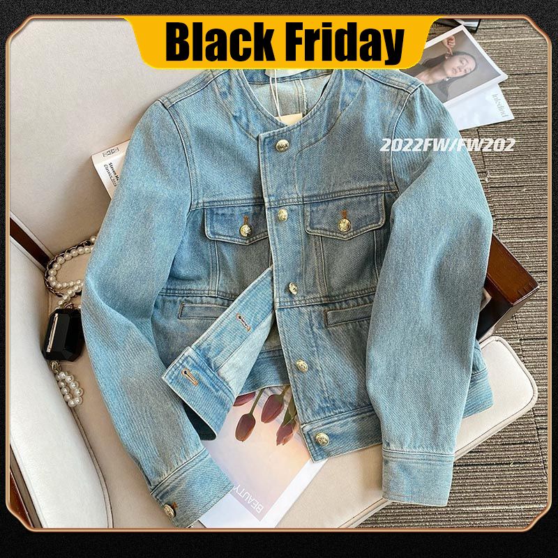 Áo Khoác Denim Ngắn Màu Xanh Dương Cao Cấp Thời Trang Mùa Thu 2022 Hàng Mới Dành Cho Bạn Nữ