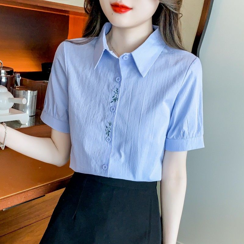 Áo Sơ Mi Cotton Mỏng Tay Ngắn Thêu Họa Tiết Thời Trang Mùa Hè 2023 GCQ5 Cho Nữ