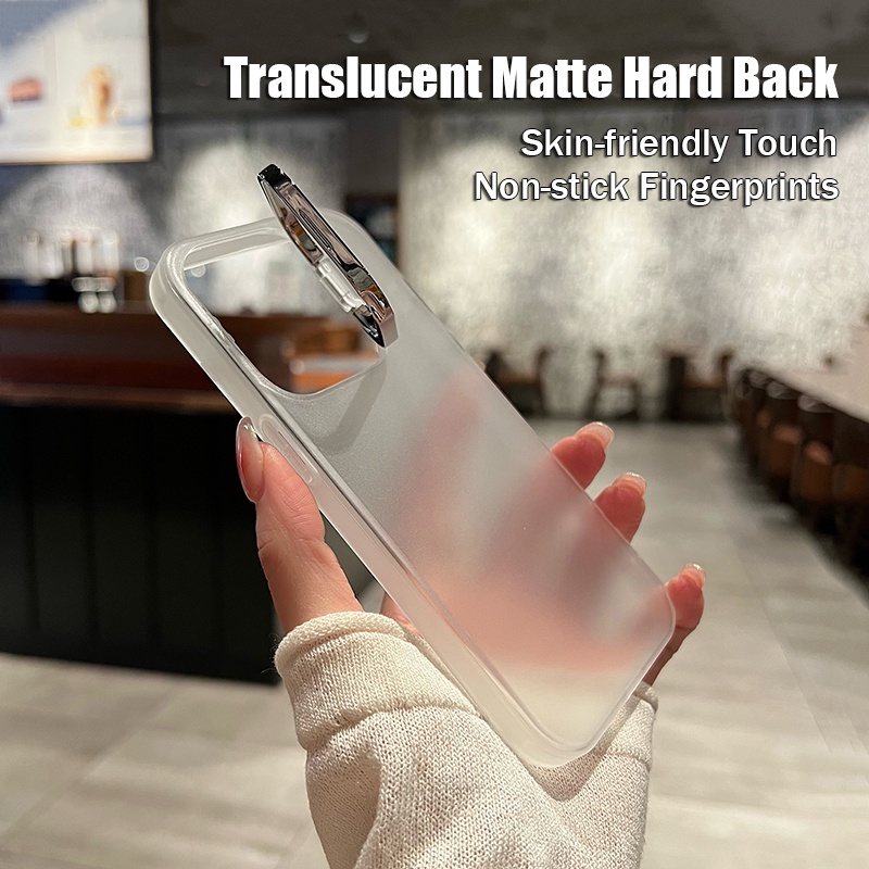 Ốp Điện Thoại Cứng Nhám Mờ Chống Sốc / Rơi Vỡ / Dấu Vân Tay + Giá Đỡ Vô Hình Cho iPhone 14 13 12 11 Pro Max 14 Plus