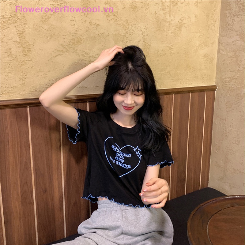 Áo Thun Crop Top Tay Ngắn Cổ Tròn In Họa Tiết Thời Trang Mùa Hè Xinh Xắn Cho Nữ