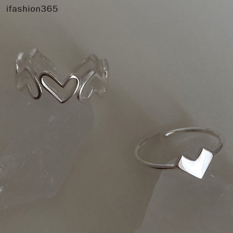 1 Bộ Nhẫn Hở Hình Trái Tim Màu Bạc Đơn Giản Thời Trang Làm Sạch Sâu ifashion365