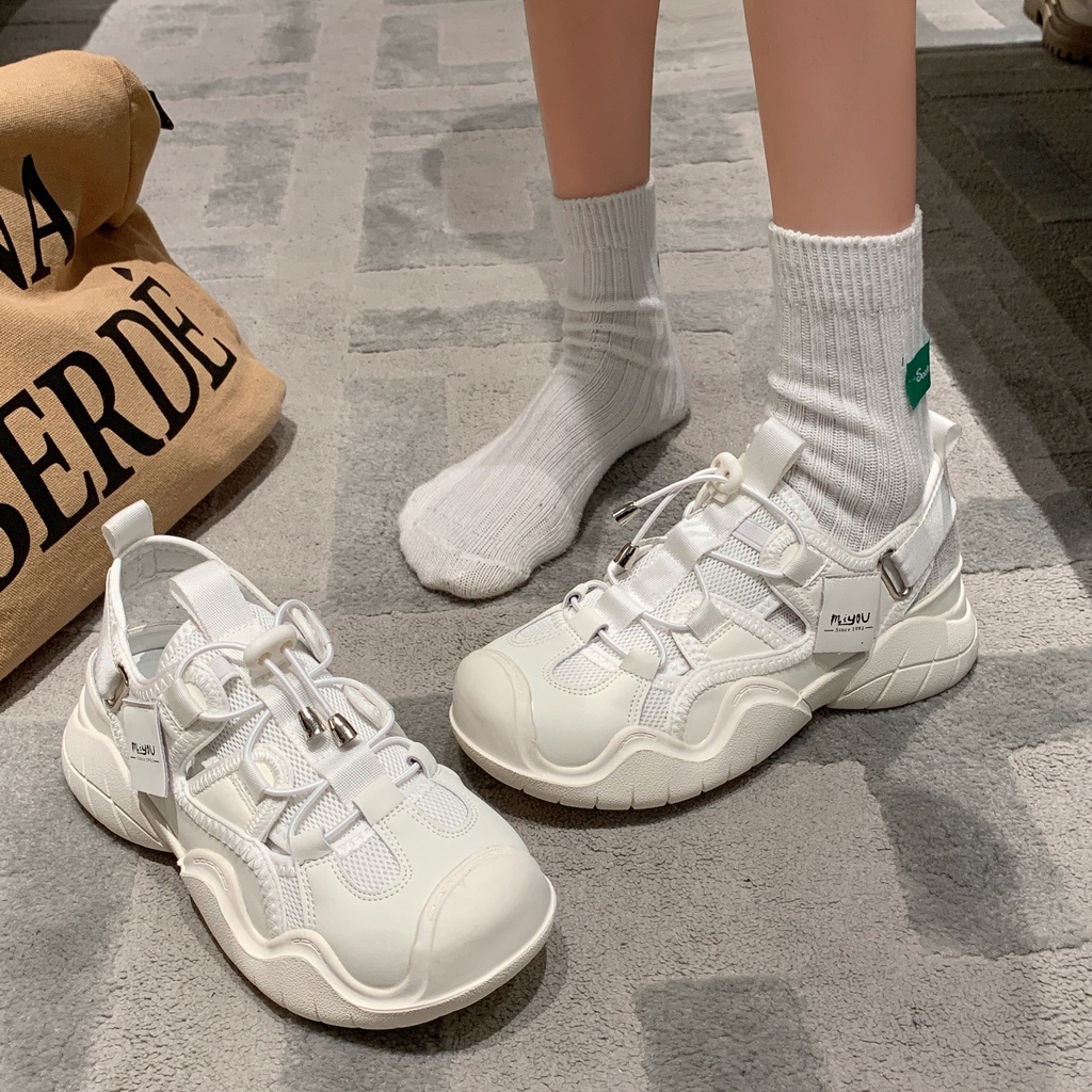 Giày sneaker Da Đế Dày Phối Lưới Thoáng Khí Thời Trang Mùa Hè 2023 Cho Nữ