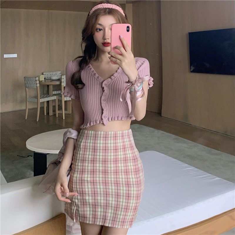 COZOK Áo Thun Dệt Kim Tay Ngắn Dáng Rộng Màu Trơn Dễ Phối Đồ Hợp Thời Trang