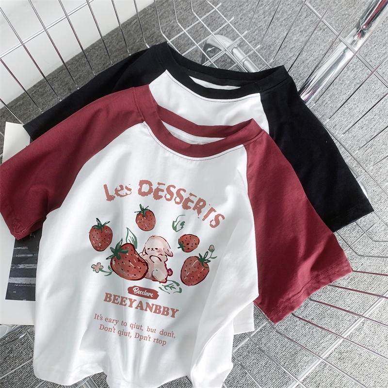 Áo thun CHALIZI cotton tay ngắn cổ tròn phong cách Hàn Quốc thời trang mùa hè dành cho nữ