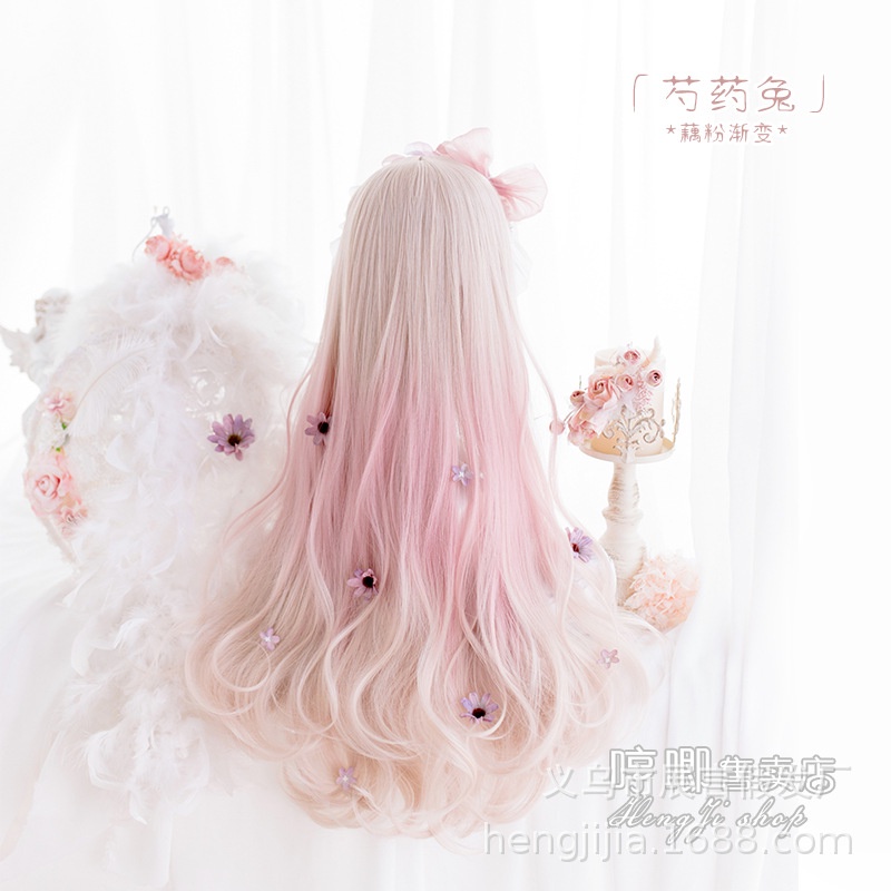 Tóc Giả Dài Cuộn Tròn Màu Hồng Gradient Phong Cách Lolita Cho Nữ