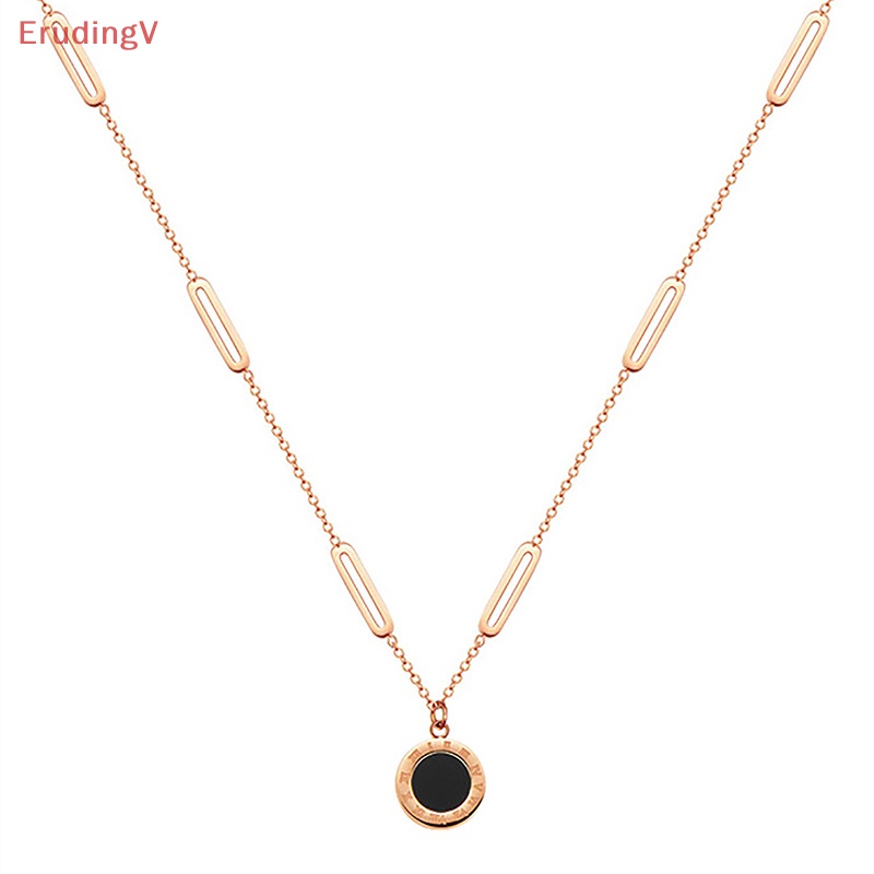 Vòng cổ Hai Mặt Hình Tròn Bằng Thép Titan Màu Trắng Đen Dễ Phối Đồ Thời Trang Cho Nữ